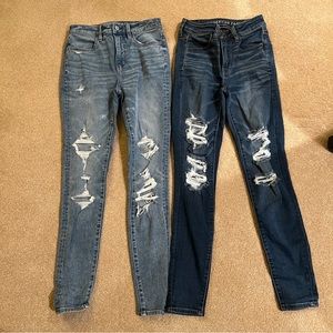 2 Pair American Eagle size 2 high rise & super high rise legging jeans. Like new